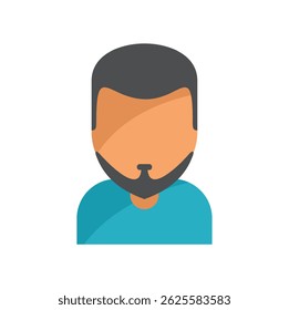 Faceless avatar icon of a young man with a beard wearing a blue t shirt