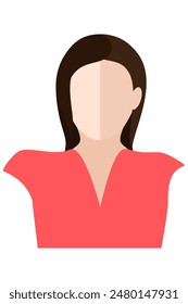 Faceless avatar of a young woman in red shirt and brown hair in vector