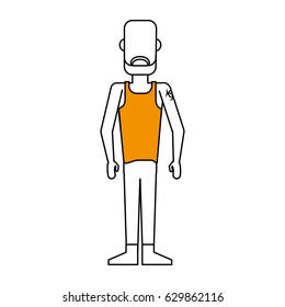 faceless bald man with beard and tattoo on shoulder icon image 