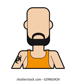 faceless bald man with beard and tattoo on shoulder icon image 