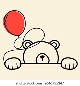 Faceless bear peeking while holding a red balloon
