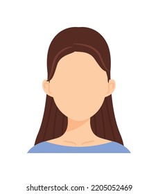 Faceless Beautiful Avatar Profile of a Woman with Elegant Hairstyle. Template. Front view. Light skin tone. Brunette Hair. Flat Cartoon Fashion style. Color Icon. White background. Vector illustration