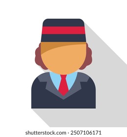 Faceless bellboy wearing a uniform and a traditional hat, representing a hotel employee