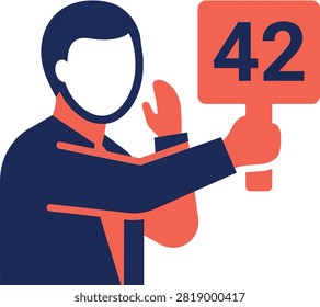 Faceless bidder holding auction paddle with number 42 minimalist vector illustration