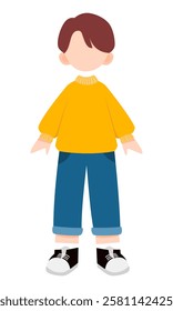 Faceless boy character wearing yellow sweater. Vector boy illustration.