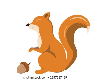 A faceless brown squirrel with a cute tail and an acorn beside him