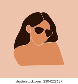 Faceless brunette in sunglasses. Flat vector illustration. EPS 10