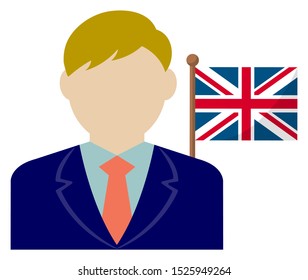 Faceless business man with national flags / the UK . Flat vector illustration. 