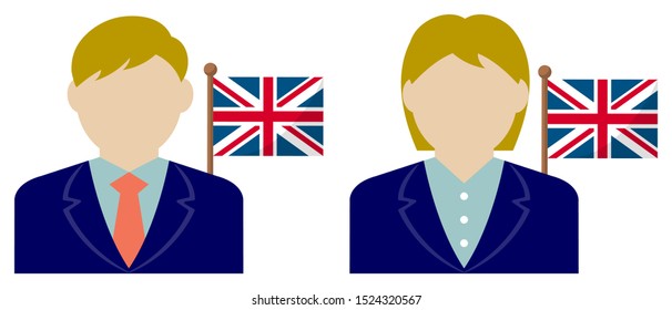 Faceless business person with national flags / UK . Flat vector illustration. 