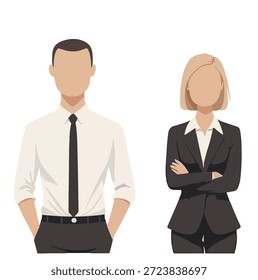 Personajes de Equipo de negocios sin rostro: Hombre de corbata y mujer de traje juntos