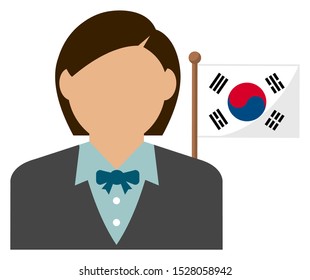 Faceless business woman with national flags / South korea. Flat vector illustration. 