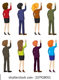 Faceless businessminded people writing on a white background