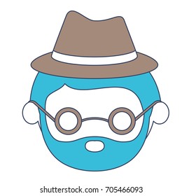 faceless caricature elderly bearded man with hat and glasses in color section silhouette vector illustration
