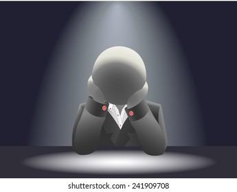 Faceless cartoon businessman in a difficult situation
