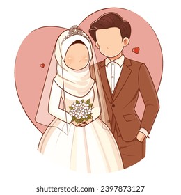 Faceless Cartoon Couple Muslim Bride and Groom 