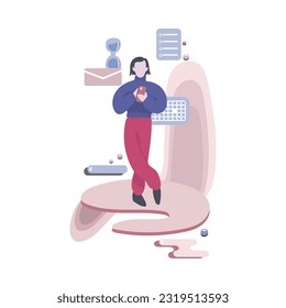 Faceless cartoon girl with smartphone on background of her to do list. Schedule planning, goal targets and achievements flat vector graphic. Illustration on white background