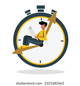 Faceless cartoon man read newspaper. Man with clock time management concept. Productivity, deadline and time to take brake. Vector flat style illustration