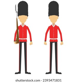Caricatura sin rostro de los guardias reales, guardia real con un rifle