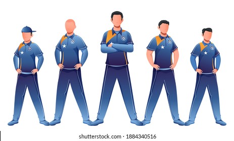 Faceless Character of Cricket Team in Standing Pose.