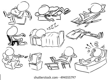 Faceless character sleeping and resting