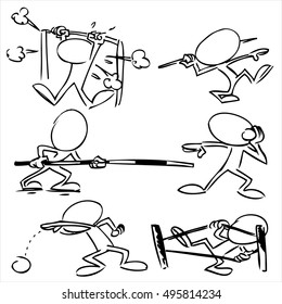 Faceless characters playing games and exercising