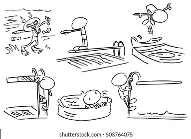 Faceless characters swimming