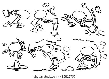 Faceless characters working and digging