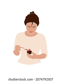 Faceless chef woman. Abstract baker girl make a cakes. Modern vector illustration isolated on white background.