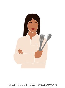 Faceless chef woman. Abstract baker girl make a cakes. Modern vector illustration isolated on white background.
