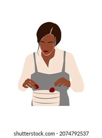 Faceless chef woman. Abstract baker girl make a cakes. Modern vector illustration isolated on white background.