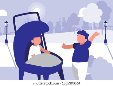 faceless children in park in the city vector illustration design