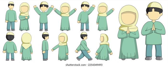 faceless couple family vector illustration set. faceless moslem couple character illustration. flat design couple vector illustration character set. flat design moslem character