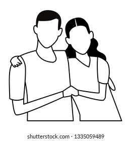faceless couple together relationship in black and white