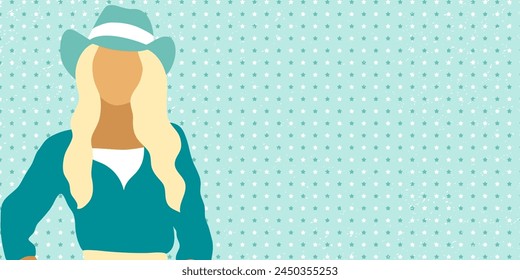 Faceless cowgirl against stars vintage background