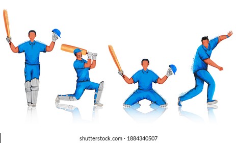 Faceless Cricket Players with Noise Effect in Different Poses.