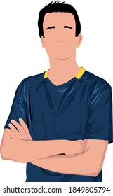 faceless crossed arms e-sport player with blue and yellow uniform. half body design for players and gamers