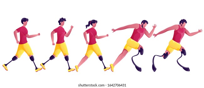 Faceless Disabled Sportsperson or Athletics Running on White Background.