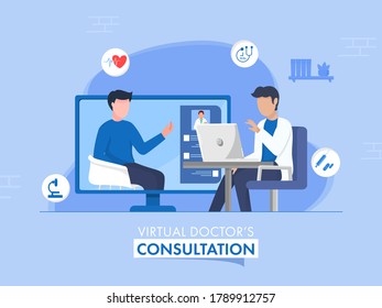 Faceless Doctor Taking Video Calling To Patient OR Person From Desktop For Virtual Consultation Concept.