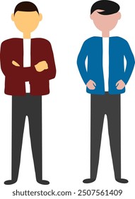 Faceless employee character design in minimalist style, editable vector shapes. Employees standing in different poses and clothes