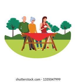 faceless family eating outdoor table
