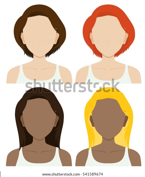 Faceless Female Characters Long Short Hair Stock Vector Royalty