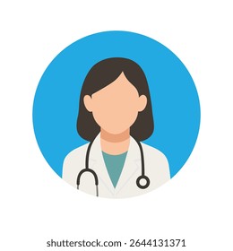 A faceless female doctor avatar with a stethoscope in a flat design circular frame, ideal for healthcare, medical apps, or anonymous profiles.

Keyword (40, lowercase, dipisahkan koma, tanpa spesia