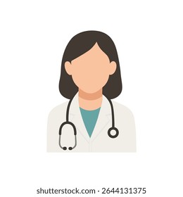 A faceless female doctor illustration wearing a white coat and stethoscope. Ideal for medical websites, apps, or anonymous profiles.