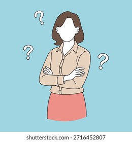 Faceless Female Figure with Question Marks
