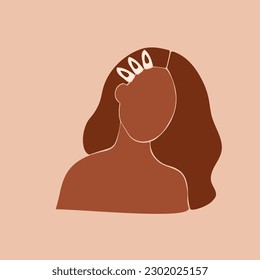 Faceless female portrait. Abstract black women character. Vector illustration. EPS 10.