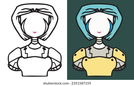 Icono de robot femenino sin rostro. Archivo vectorial editable. retrato de carácter