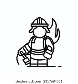 Faceless firefighter illustration for drawing practice, with a fire background and holding firefighting equipment