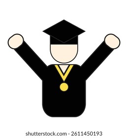 faceless, flat design style, a person celebrating graduation while raising his hands