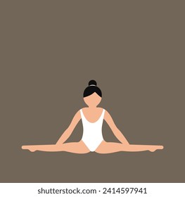 Faceless Girl doing the splits. Fitness Pilates Yoga Ballet Gymnastic Stretches. Wellness Concept. Sport Healthy Lifestyle. Vector illustration