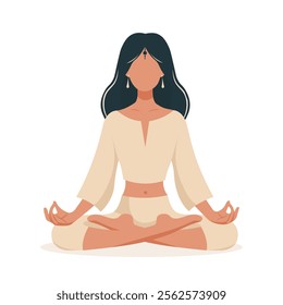 faceless  girl in the lotus position. Flat illustration isolated on white background Concept of healthy lifestyle, mental health, meditation, relaxation, yoga